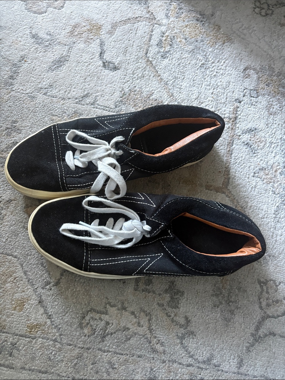 Black Suede Low-Top Sneakers with White Laces- unisex